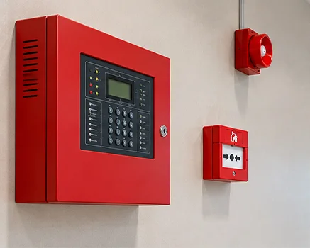Conventional fire alarm testing and maintenance Fire alarm technician inspecting equipment