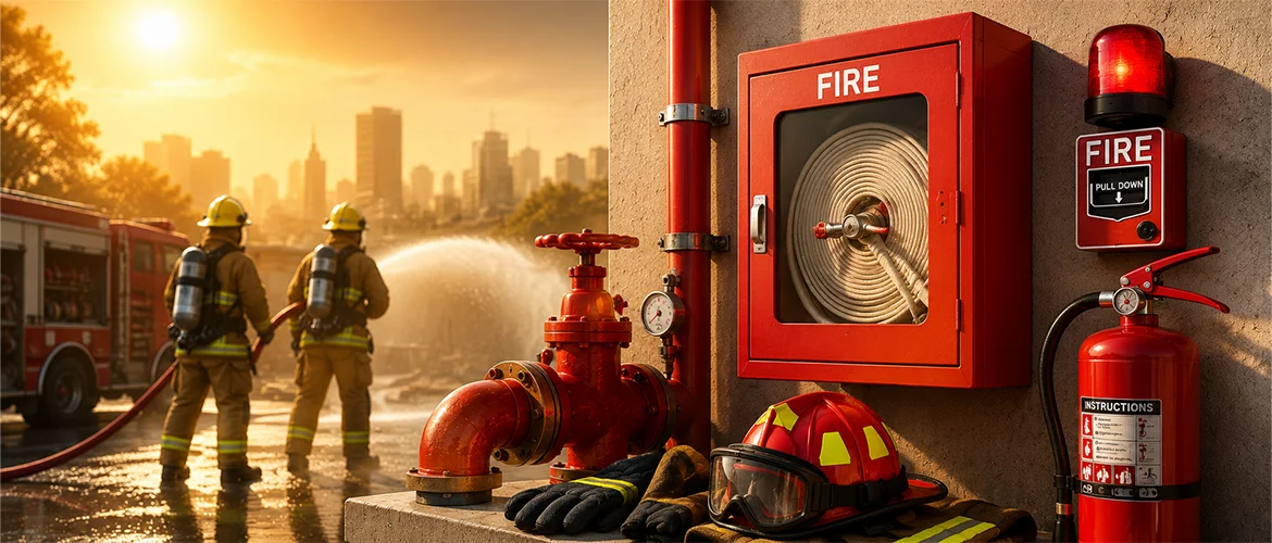 Fire alarm and firefighting equipment exposed to extreme summer heat